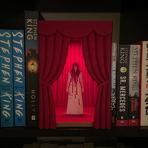 Carrie Inspired Book Nook | Inspired by Stephen King's book | Dimmable Silhouette Light | Horror Shelf Insert | Book End