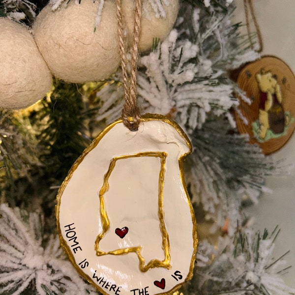 State Mississippi Ornament-Hand Painted Oyster shell