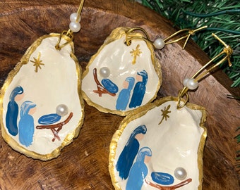 Nativity Ornament-Hand Painted Oyster Shell