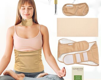 Enveloppement à l'huile de ricin ULITABLOOM, 100 % flanelle de COTON biologique et PUL imperméable, avec enveloppement de la thyroïde (Beige)