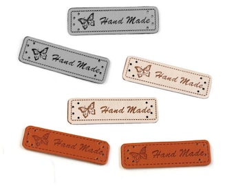 10 etiquettes simili cuir Hand Made/ étiquettes de marquage, tags handmade, étiquettes fait main