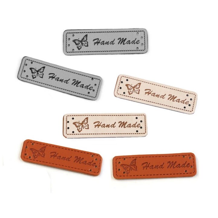 Étiquettes Rondes En Cuir Véritable Italien – 15 Pièces – 26x26 Mm – Fait Main – Texte Standard 'HAND MADE With Love'
