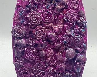 Floral Skulls Trinket Canvas with various charms, in purple