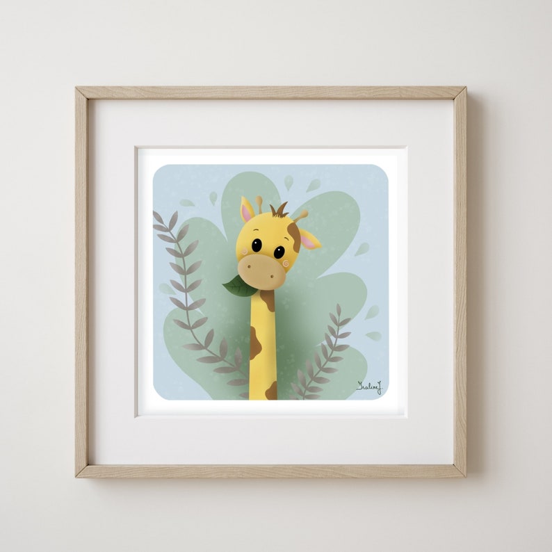 Animal drawing for kids girafe illustration nursery decoration baby room decoration cute animals image 1