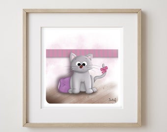 Little kitten print - baby cat drawing - nursery decoration