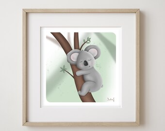 animal illustration for children - koala drawing for kids - nursery decoration - cute animals painting - painting for children bedroom