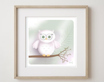 Owl printed drawing - owl illustration - nursery decoration - baby room decoration