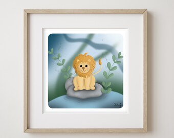 Animal drawings for children - lion illustration - cute lion drawing - painting for children room