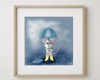 Little mouse drawing - mouse illustration - nursery decoration - kids room decoration