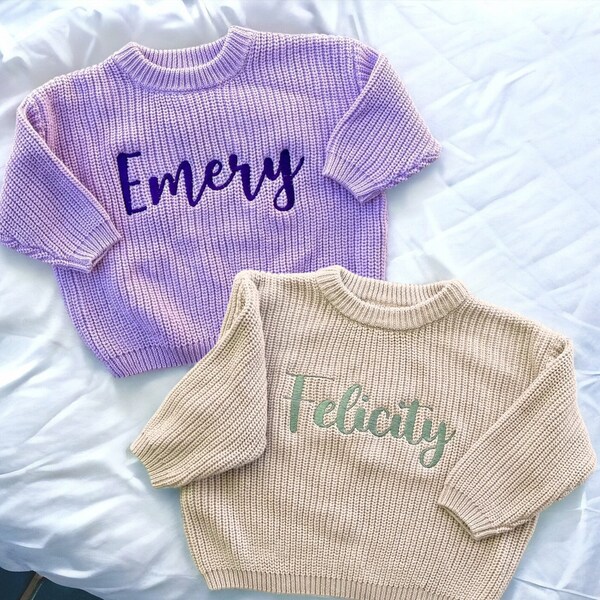 Custom Name Baby Knitted Embroidered Sweater | Personalised Knitted Jumper | Baby Gift | Baby Shower | Toddler Custom Sweater | Newborn Gift