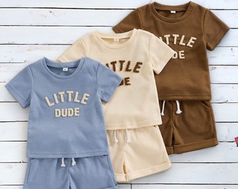 Little Dude T-Shirt and Shorts Set | Baby Boy Clothes Set | Boys Summer Clothes | Embroidered T shirt and Shorts | Toddler Boy Summer Outfit