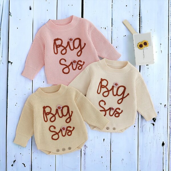 Big and Lil Sis Matching Outfit | Lil Sis Romper | Big Sis Sweatshirt | Sister Outfits | New Baby Girl Outfits | Baby Knitted Jumper