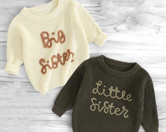 Grote en kleine zusje gebreide truien | Babycadeau | Zusters truien | Sweatshirts voor zussen | Herfsttruien | Babygebreide truien