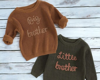 Großer und Kleiner Bruder Strickpullover | Baby Geschenk | Gebrüder Pullover | Sweatshirts für Brüder | Herbst Pullover | Baby Strickpullover