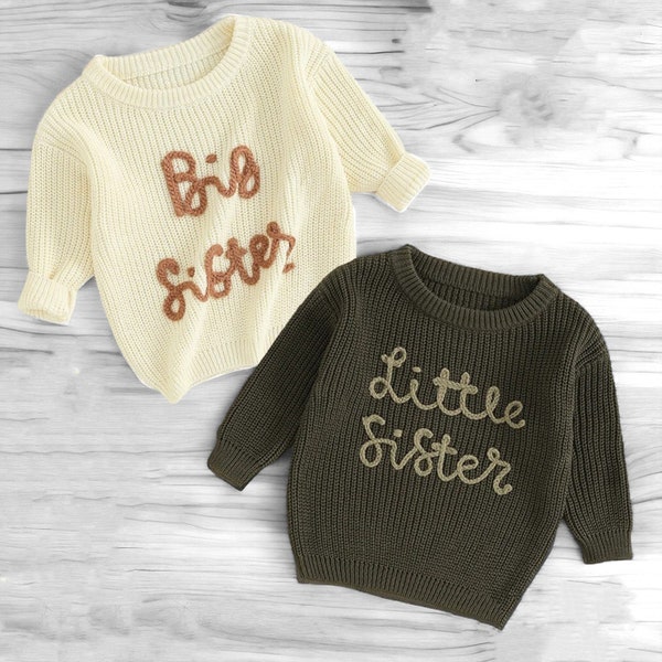Große und kleine Schwester Strickpullover | Baby Geschenk | Schwestern Pullover | Sweatshirts für Schwestern | Herbst Pullover | Baby Strickpullover