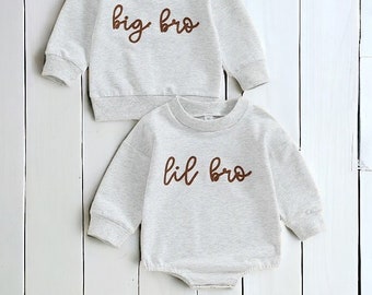 Big Bro Sweatshirt and Lil Bro Romper | Brother Matching Outfit | Bro Outfits | Jumper for Brothers | Baby Gift | Summer Outfits