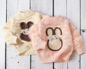 Easter Bunny Sweater with Bow | Bunny Sweater | Baby Knitted Jumper | Easter Gifts | Kids Knitted Jumper | Autumn Jumper | Easter Sweatshirt