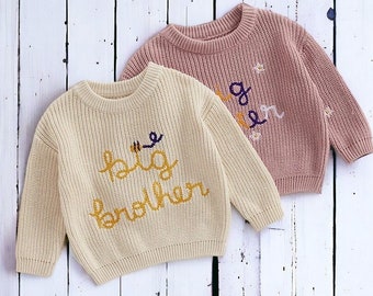 Big Sister and Big Brother Knitted Jumper | Embroidered Knitted Sweater | Knitted Jumper with Stars | Matching Sibling Outfit | Sibling Gift