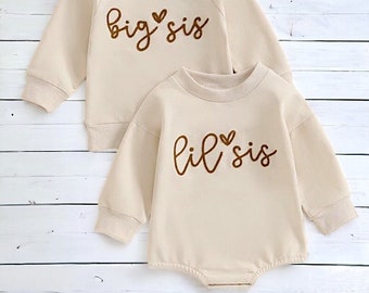 Big and Lil Sis Matching Outfit | Lil Sis Baby Romper | Big Sis Sweatshirt | Outfits for Sisters | Cute Sister Matching Outfits | New Baby