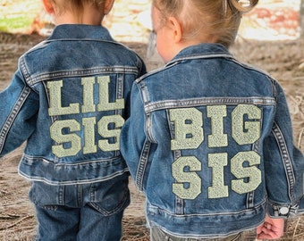 Chaqueta Jean Big y Lil Sis / Chaqueta Jean a juego para hermanos / Chaqueta para niños pequeños / Regalos para bebés / Chaqueta Jean bordada / Trajes a juego