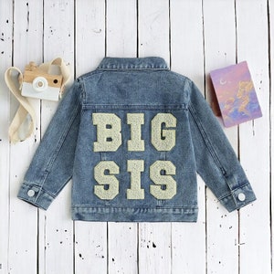 Big and Lil Sis Jean Jacket Sibling Matching Jean Jacket Toddler Jacket Baby Gifts Embroidered Jean Jacket Matching Outfits image 2