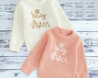 Pulls en tricot Lil and Big Sister | Cadeau bébé | Pulls Sisters | Sweatshirts pour soeurs | Pulls d'automne | Pulls tricotés pour bébé