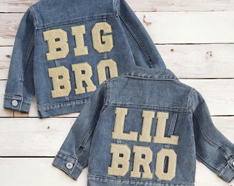 Veste en jean Big and Lil Bro | Veste en jean assortie pour frère et sœur | Veste pour tout-petit | Cadeaux pour bébé | Veste en jean brodée | Tenues assorties