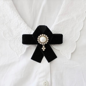 Black bow brooch, velvet bow tie for women, Black Bow brooch, Accessories for women, Office fashion, long bow tie, ribbon bow brooches, gift