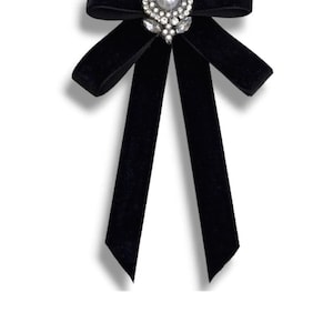 Black bow brooch, velvet bow tie for women, Black Bow brooch, Accessories for women, Office fashion, long bow tie, ribbon bow brooches, gift