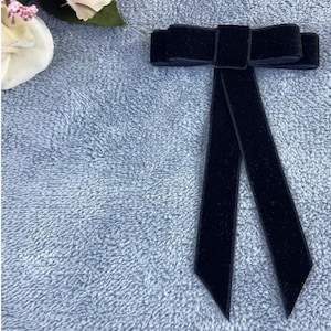 Black bow brooch, velvet bow tie for women, Black Bow brooch, Accessories for women, Office fashion, long bow tie, ribbon bow brooches, gift