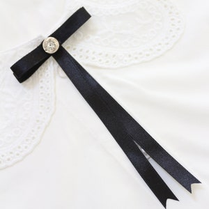 Black bow brooch,  bow tie for women, Black Bow brooch, Accessories for women, Office fashion, long bow tie, ribbon bow brooches, gift