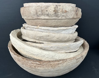 Hindustan Sourced Paper Mache Bowls, Primitive, Wabi Sabi, Decor