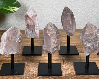 Pink Lithium Quartz Crystal Point on stand - Brazil - SELECT ONE