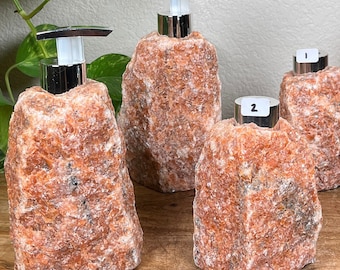 Orange Calcite Crystal Soap Dispenser and Reed Diffuser Holder Set - Brazil