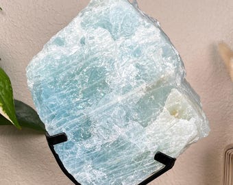 Large Raw Aquamarine Crystal on custom stand 9lbs 9.3oz - Brazil