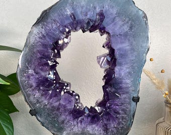 Amethyst Crystal Portal with Calcite Inclusions on custom stand 9lbs 7.7oz - Brazil