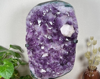 XL Amethyst Crystal Cluster w/Calcite Points on Custom Stand - Brazil
