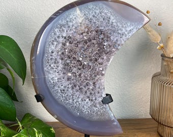 Large Agate Crystal Moon on custom stand 6lbs 11oz - Brazil