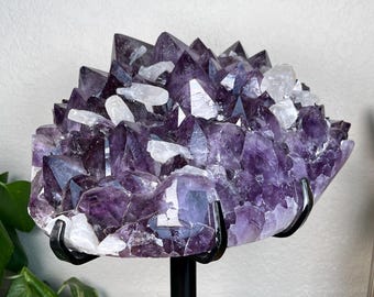 Large Amethyst Crystal Cluster w/Calcite Inclusions on custom spinning stand 30lbs 14.3oz - Brazil
