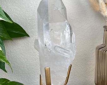 Lemurian Quartz Crystal Point on custom gold stand 2lbs 13.7oz - Brazil