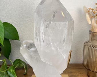Extra Large Quartz Crystal Point on gold custom spinning stand 11lbs 11.7oz - Brazil