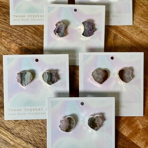 Amethyst Crystal Heart/Moon Stud Earrings: Gold/Silver Plated - SELECT ONE