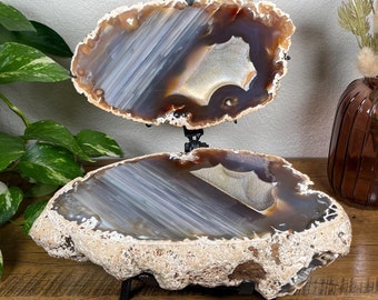 Agate Crystal Geode Pair on Custom Stand 15lbs 11.9oz - Brazil