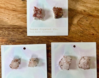 Pink Amethyst Crystal Cluster Stud Earrings: Gold/Silver Plated - SELECT ONE
