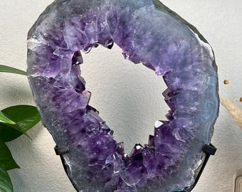 Amethyst Crystal Portal with Calcite Inclusions on custom stand 9lbs 3.5oz - Brazil