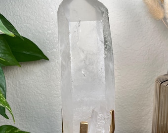 Lemurian Quartz Crystal Point on custom gold stand 2lbs 11.5oz - Brazil