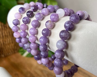 Lepidolite Crystal Beaded Bracelet 8mm, Crystal Jewelry