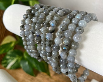 Bracciale con perline di cristallo di labradorite: gioielli con pietre preziose mistiche (6 mm)