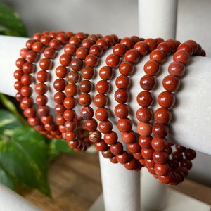 Red Jasper Crystal Beaded Bracelet: 6mm Gemstone Jewelry