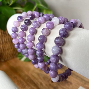 Lepidolite Crystal Beaded Bracelet 8mm, Crystal Jewelry